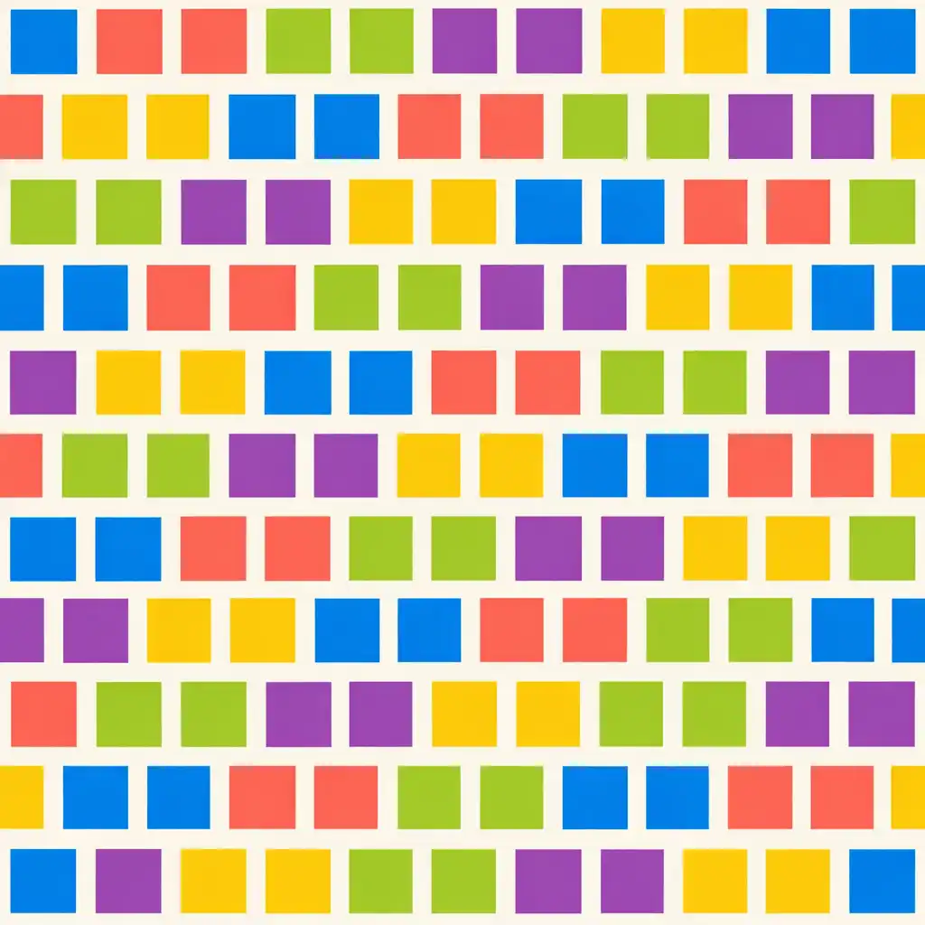 Repeating pixel colour sequence in electric blue, coral, lime, violet, and yellow